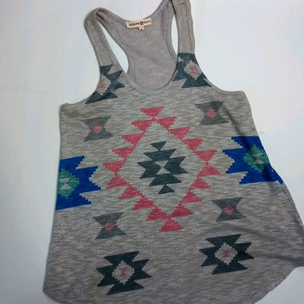 Altar'd State Gray Aztec Racerback Tank